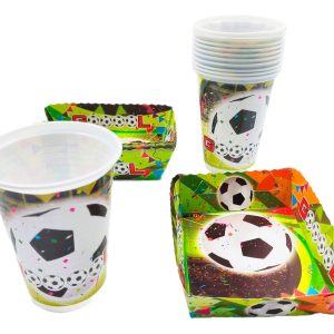Kit 12 Vasos 12 Platos Decorativos Futbol