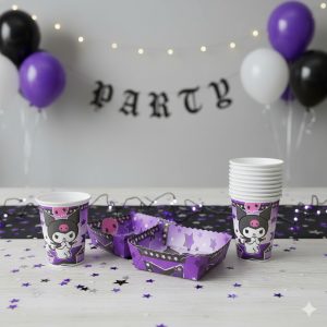 Kit 12 Vasos 12 Platos Decorativos Kuromi Melody Kitty
